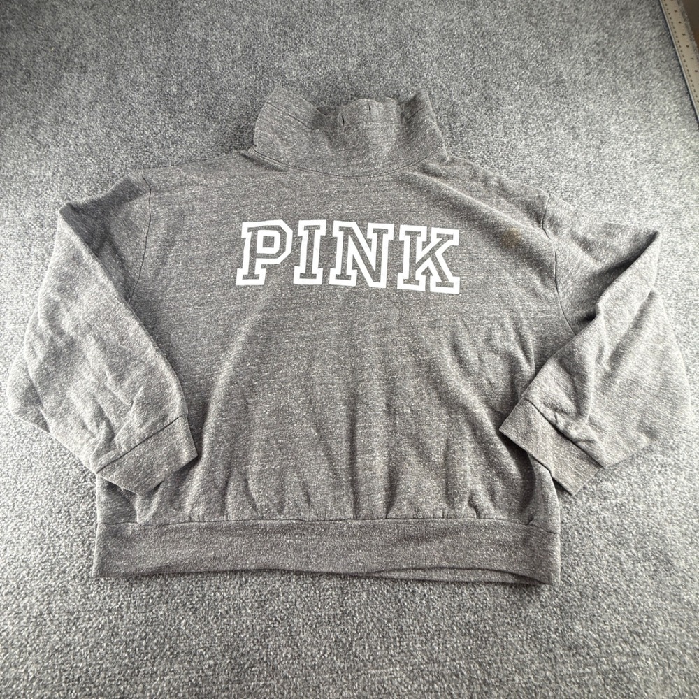 PINK Victorias Secret Funnel Neck Sweatshirt Gray Marl Logo Pullover 0514